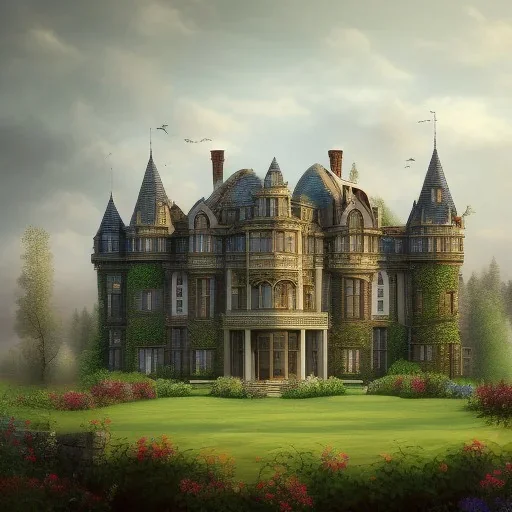 Mansion in a field