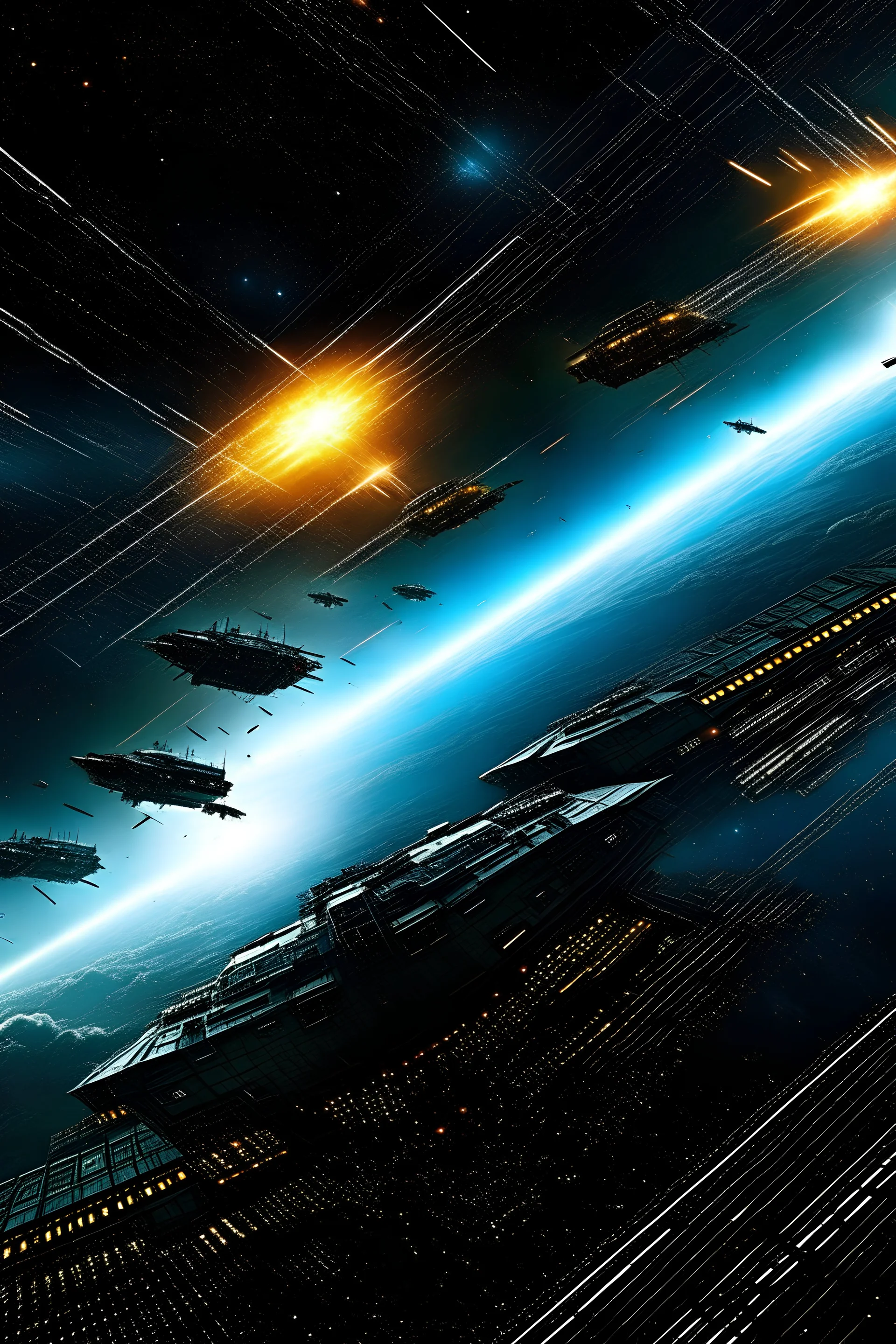 Intense epic battle between spaceships