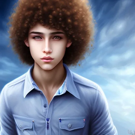 beautiful 12 year old arabic boy with curly hair and light blue eyes