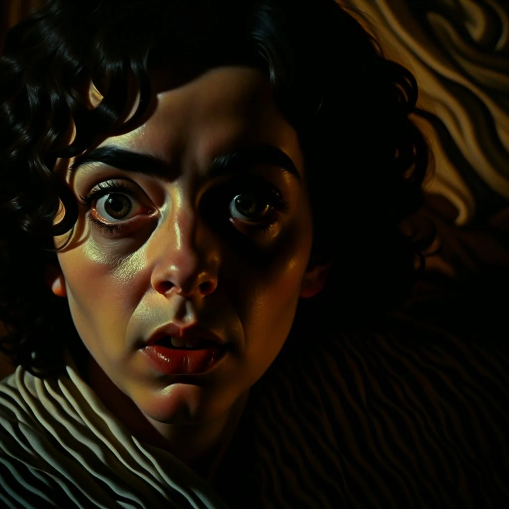 Strong texture, photorealism, odd figures, Caravaggio. People, dynamism. Intricate patterns, hypermaximalist. Surreal, eerily mysterious, pastel colors. Italian horror, Dario Argento. Movie shot, spooky horror. 33mm photography.