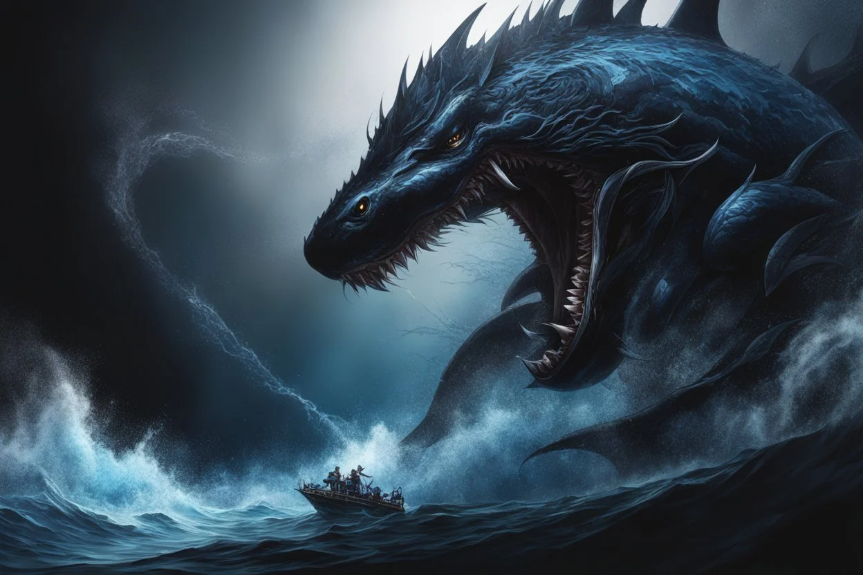 Huge Black venom in 8k solo leveling shadow drawing, shark effects, blue lights, sea, intricate details, highly detailed, high details, detailed portrait, masterpiece,ultra detailed, ultra quality