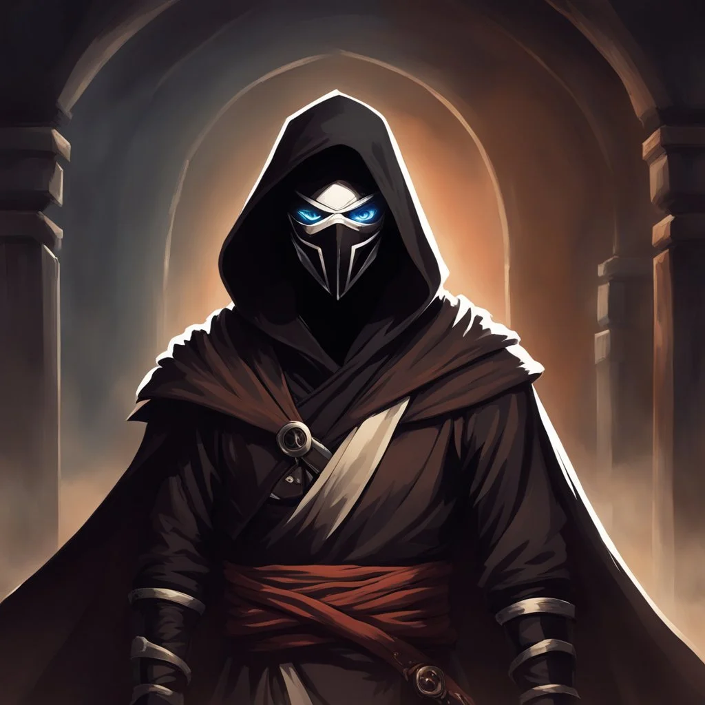 [ADnD in the crypt] Picture this: clad in darkness, a silent ninja protector with eyes sharp and alert. Behind him: a Skelton cloaked in a brown, hooded robe, exuding an eerie aura of power.