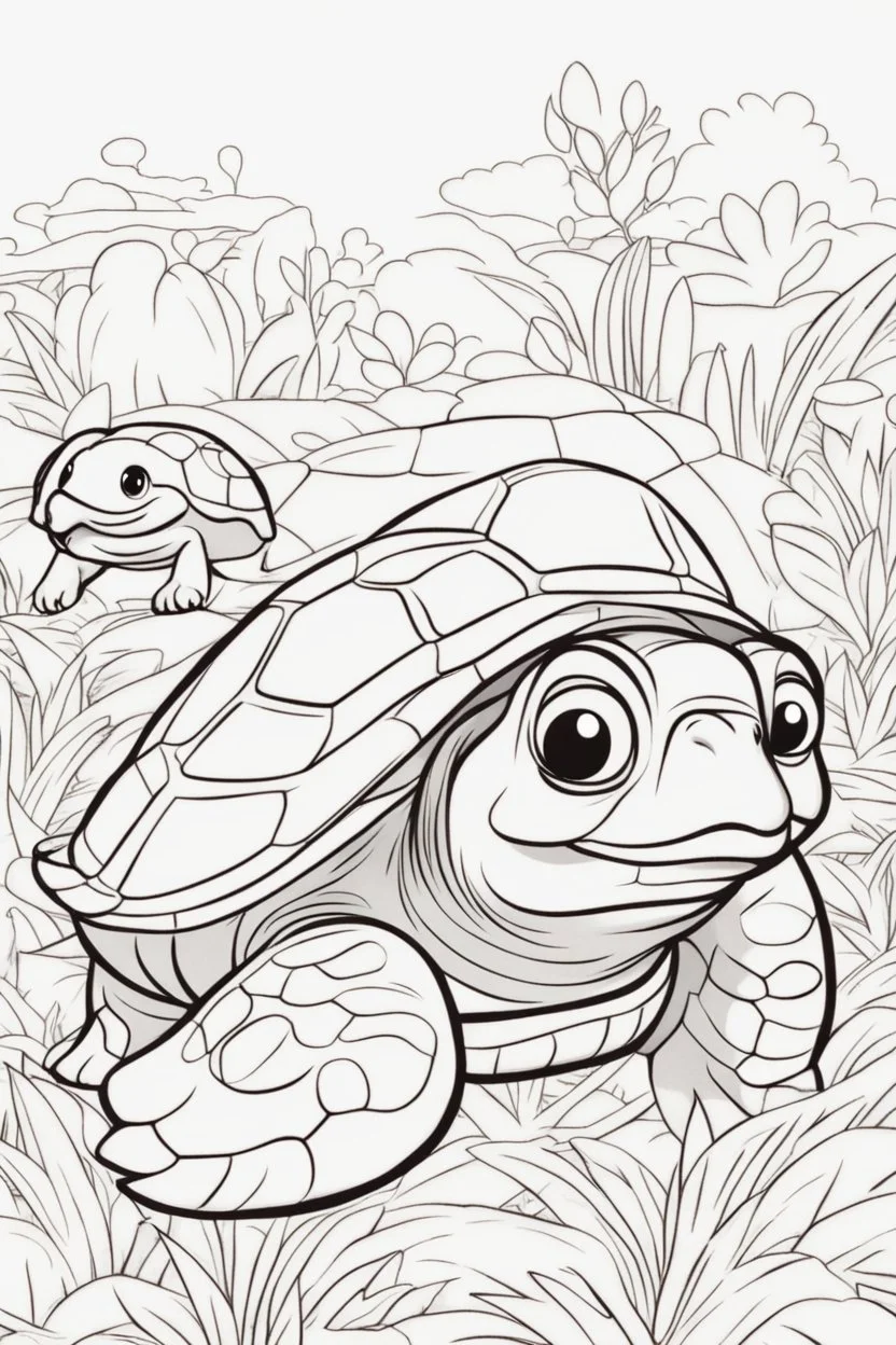 blank colouring book, white blank background, simple picture for toddlers, turtle pet, disney and pixar style