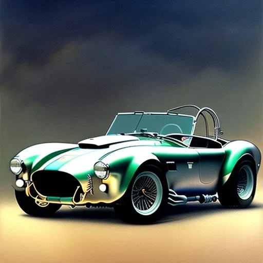 hyperrealism Drawing of 'AC Shelby Cobra 427' three quarter frontal aerial view, by gaston bussiere, greg rutkowski, yoji shinkawa, yoshitaka amano, tsutomu nihei, donato giancola, tim hildebrandt,oil on canvas, cinematic composition,Sharp detail,extreme detail,fit full head inside picture,16k