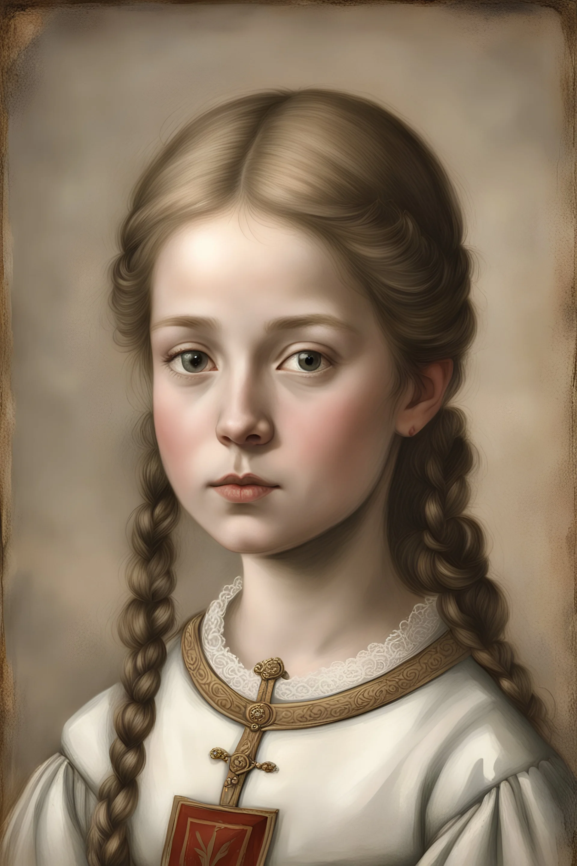 make a portrait of a girl in the mid 1400 century from Norway