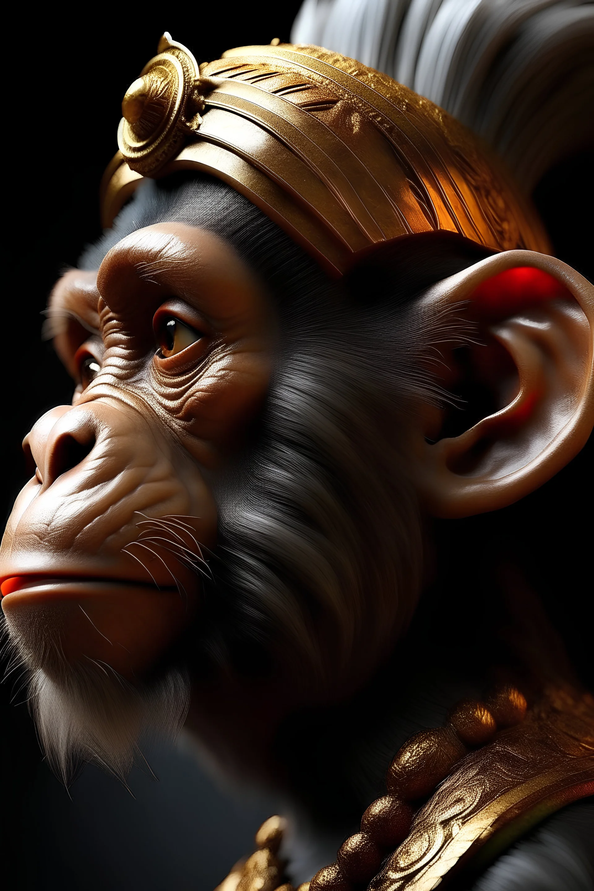 monkey king portrait semi side view pointed ear