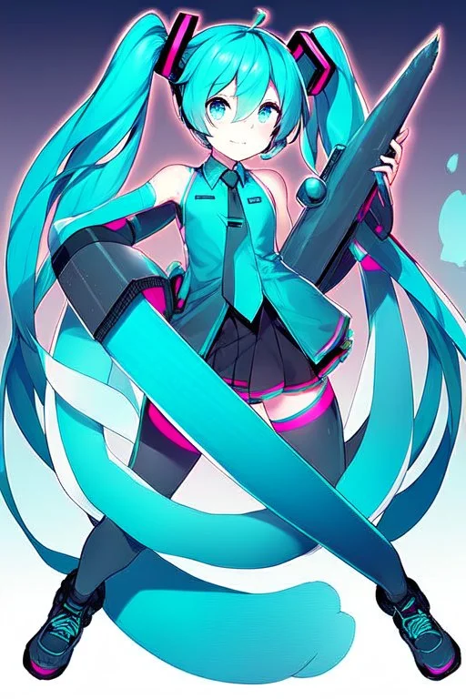 cat hatsune miku with big weapons