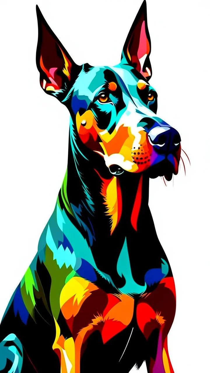 Hermoso perro Dóberman Arte illustration, colores contrastantes, calidad ultra, hiperdetallado, 12k, full body