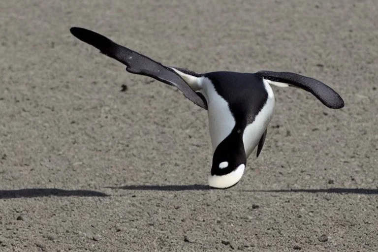 penguin flying in the sky with his two wings