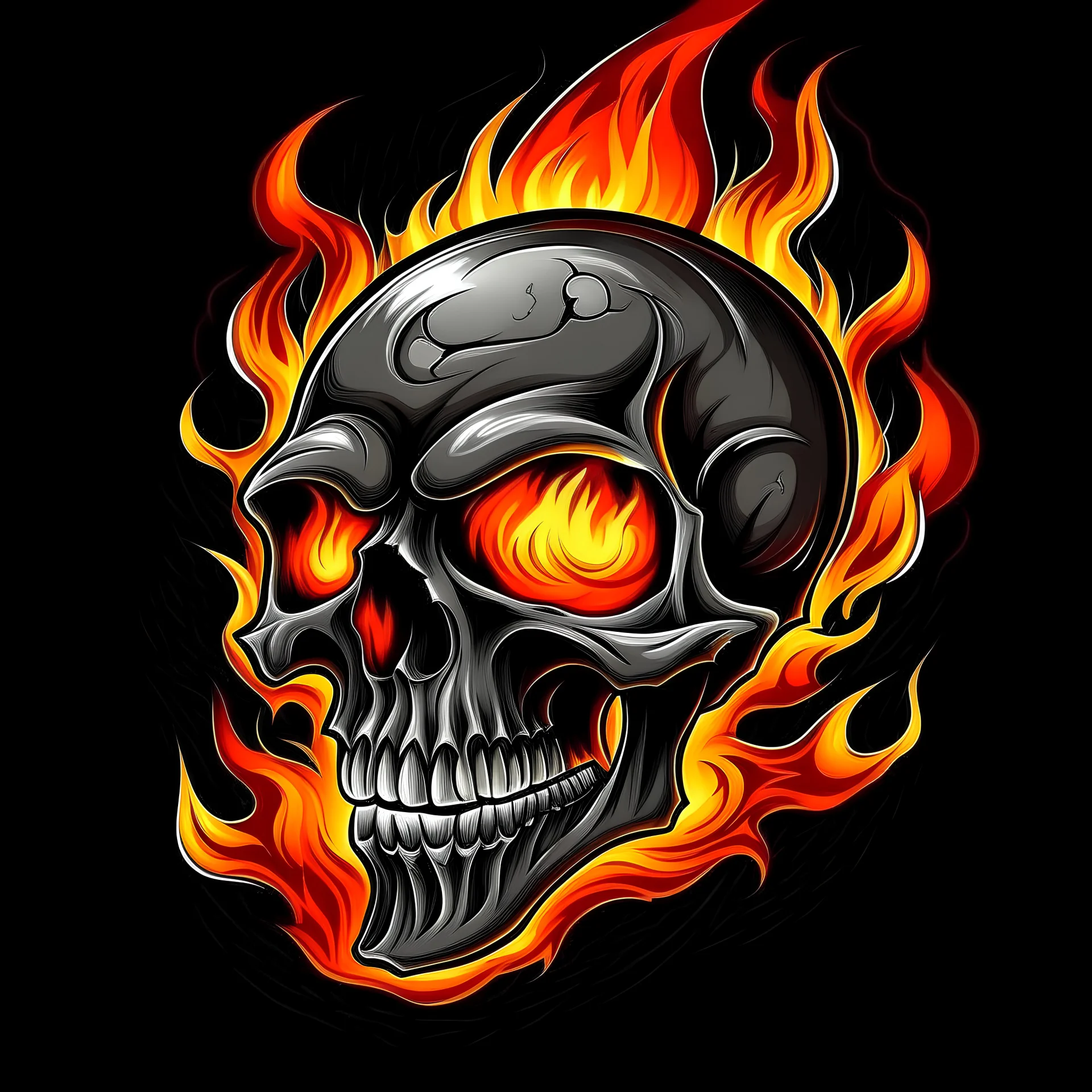 screaming skull with flame