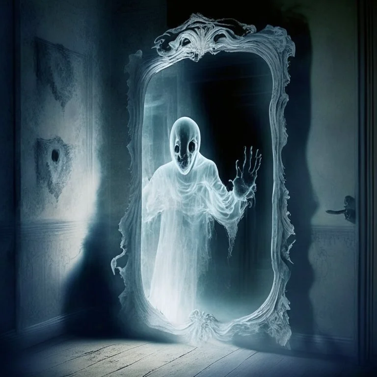 A ghost that can be seen in a mirror and menacingly breaking through into the real world, apparitional textures