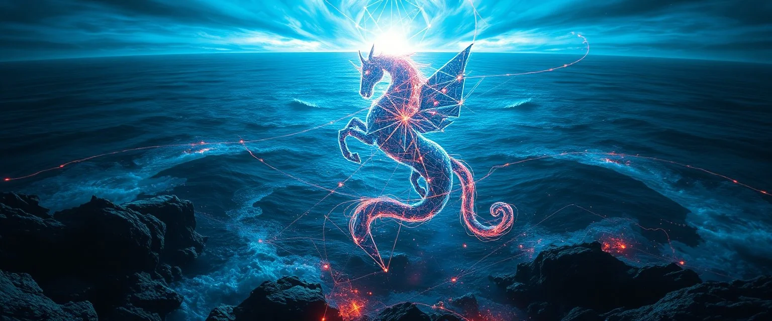 plasma vampire flickers like hypnotic fire in geometric shapes like a dna swirl of time and sea horse landscape