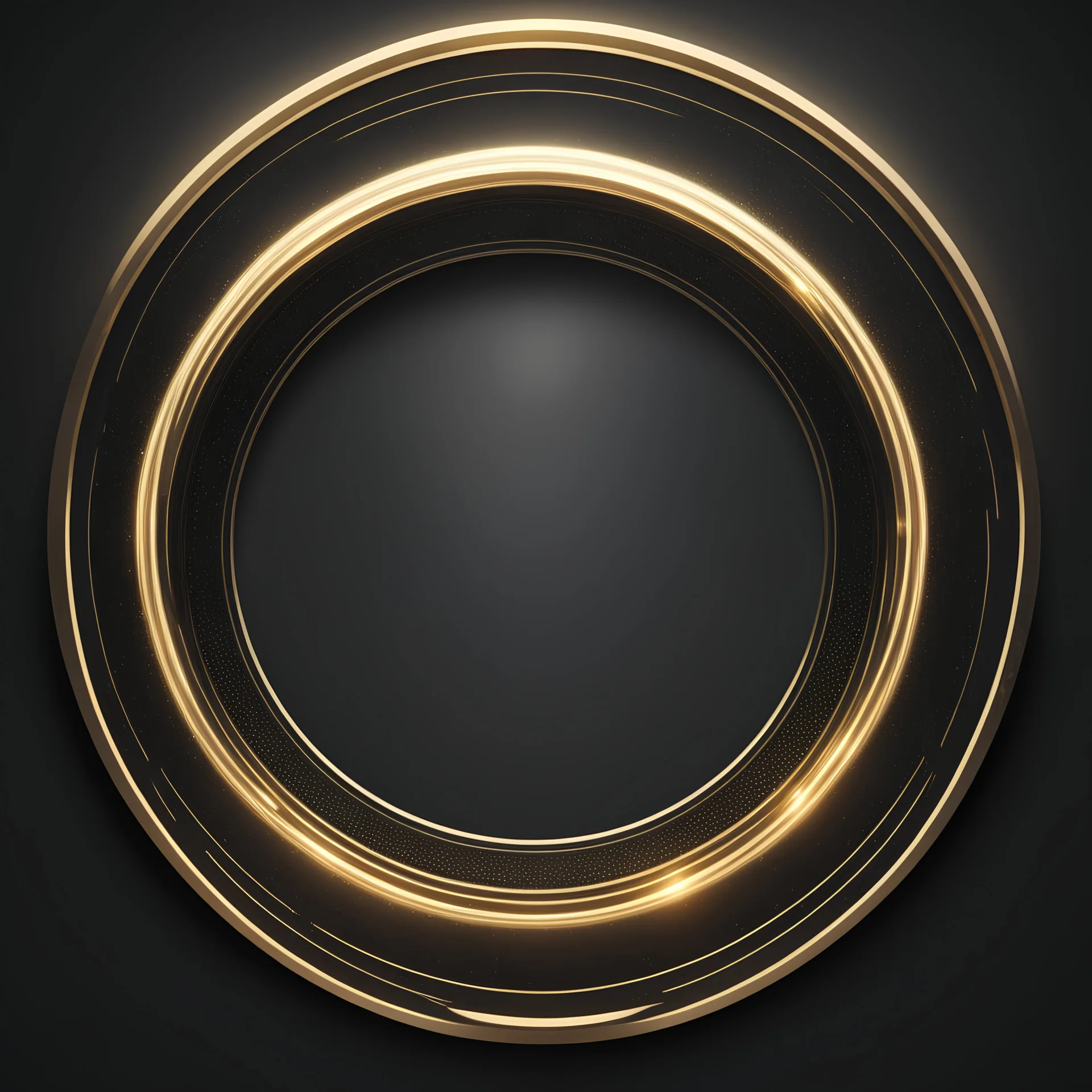 create me a thin round laurel golden rim. but futuristic space technology. background should be full black. no face should be visible. its just the rim. the middle should be empty.