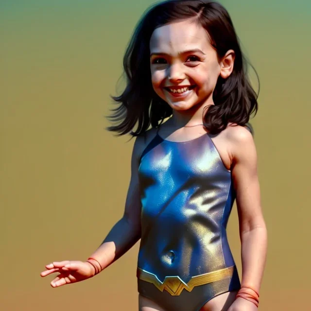 Gal gadot toddler, full body, dramatic lighting, hyper realistic