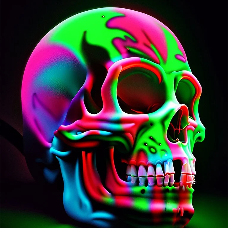 a field of 1000s of cartoonish, anatomically correct, skulls, vivid RANDOM BRIGHT neon colors, dark comedy, well lit, high detail, photorealistic, horrorcore, fun, scary, dead