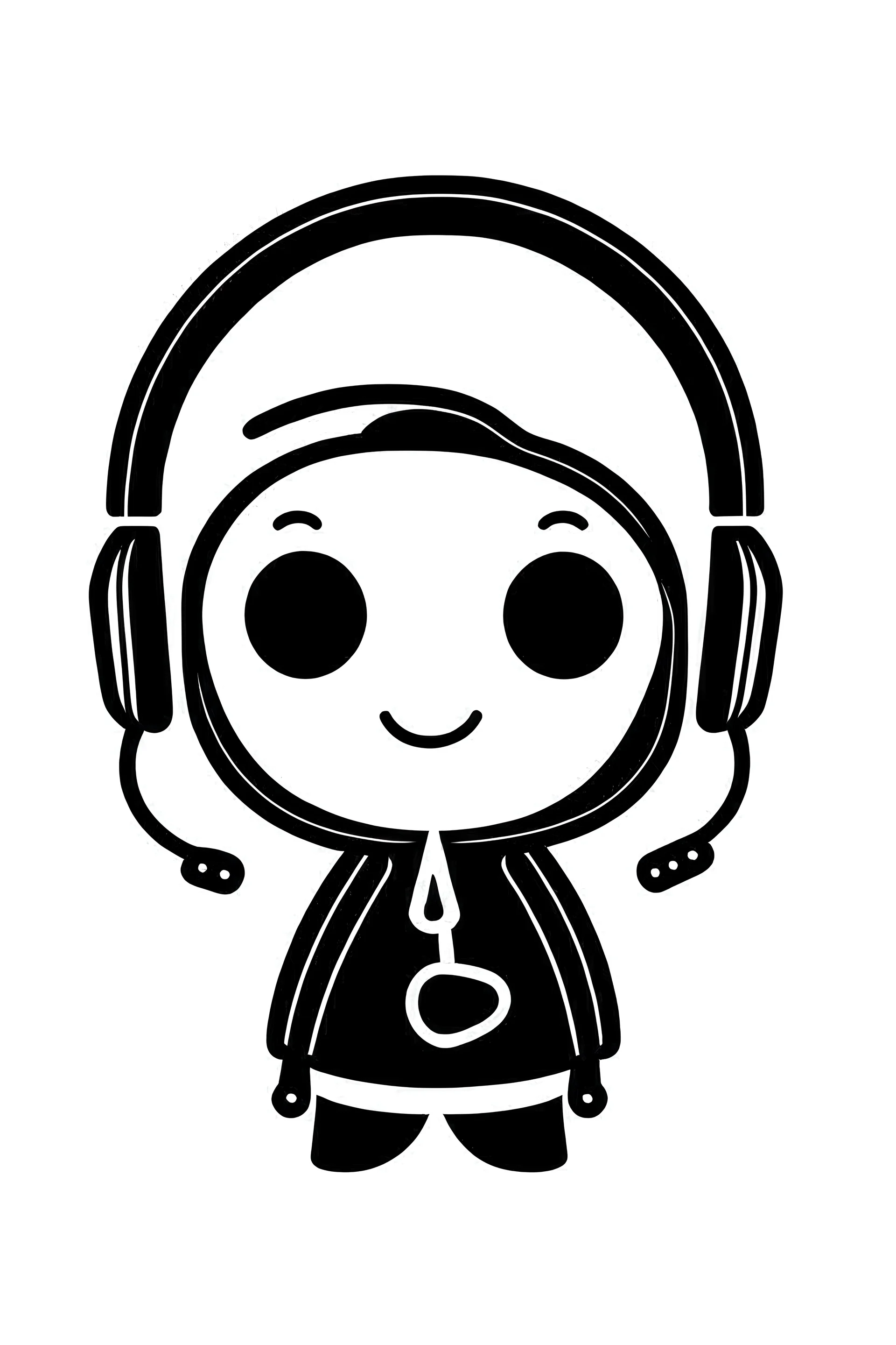 personaje kawaii soporte a cliente blanco y negro estilo clip art logo minimalist audifonos y microfono