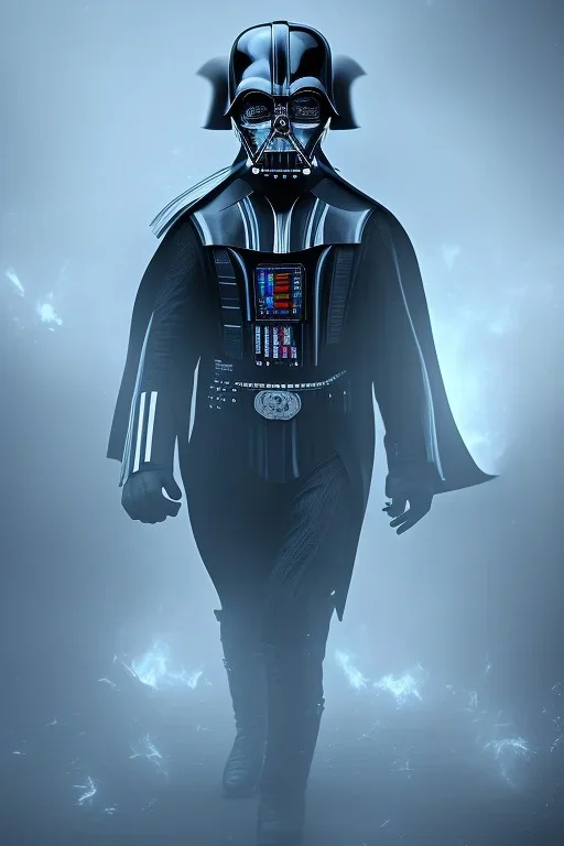 Darkvader outfit, black mask, black dark, rage, sorrow, high definition, ultra 8 k, volumetric lighting, blue fire, fog
