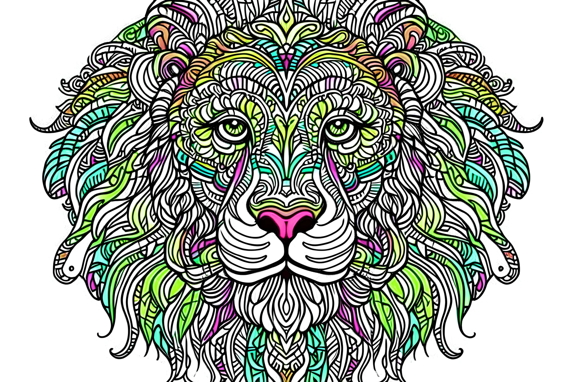 outline art for rich color abstract lion and zebra , mandala style, no shadow, clear, clean line art