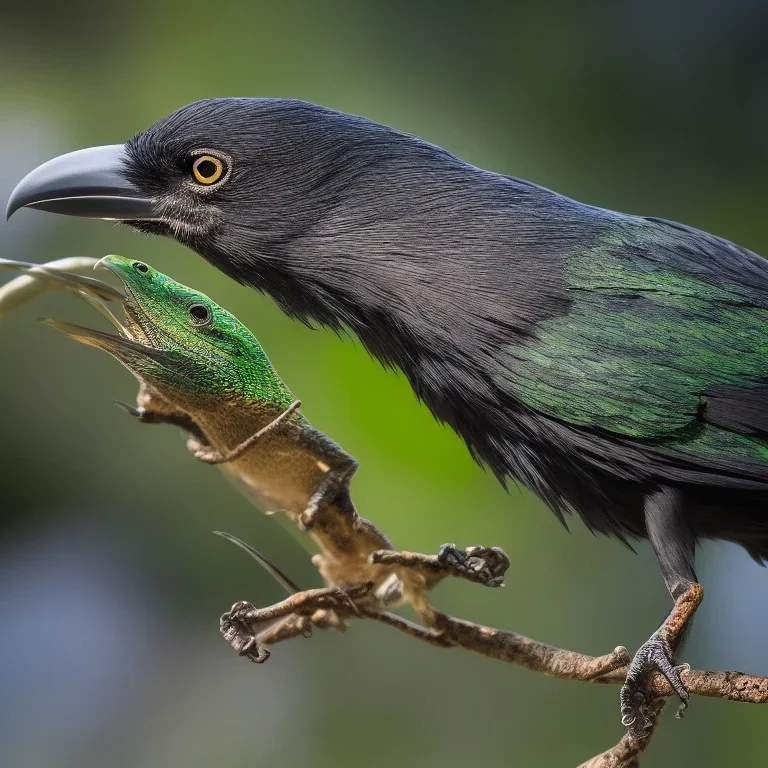 A mix of a Crow and a lizard, highly detailed, hyper-detailed, beautifully color-coded, insane details, intricate details, beautifully color graded, Cinematic, Color Grading, Editorial Photography, Depth of Field, DOF, Tilt Blur, White Balance, 32k, Super-Resolution, Megapixel, ProPhoto RGB, VR, Half rear Lighting, Backlight, non photorealistic rendering