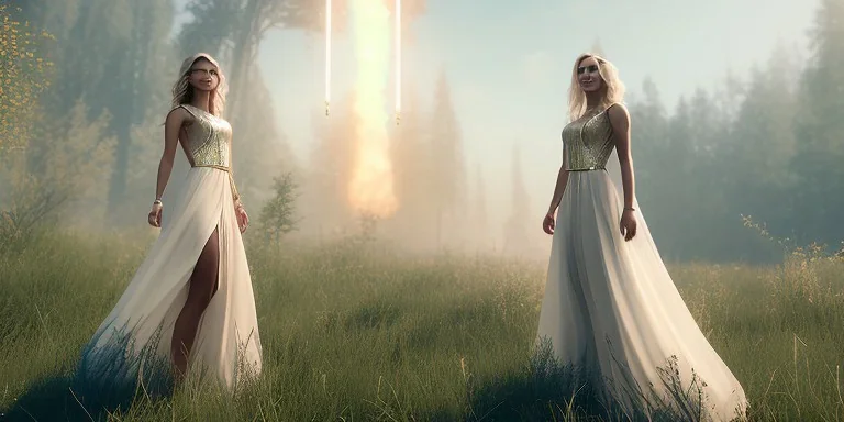 subtle queen, atmospheric, realistic, unreal engine, cinematic lighting, octane render, transparent long dress, blonde, full body, bright wings, smile, long hair