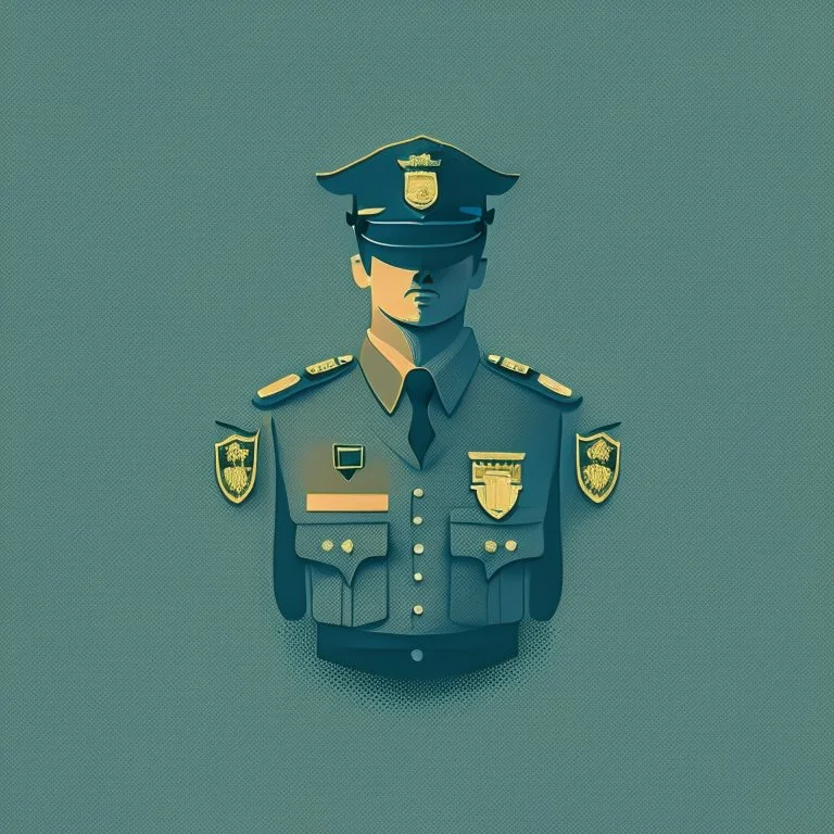 A minimalist design of a hoard of policemen in uniform with a badge on his chest.