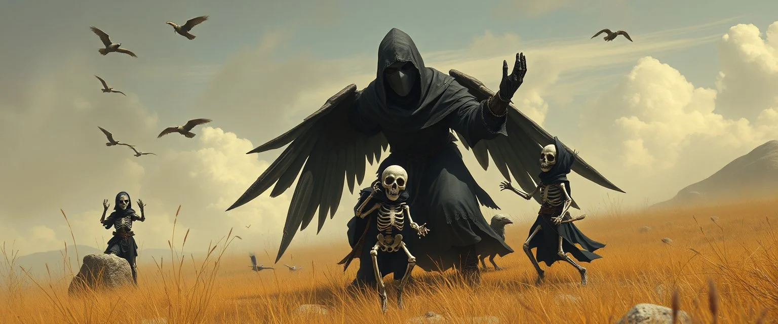 ninja necromancer in the wild, raising raven skeleton giant babies