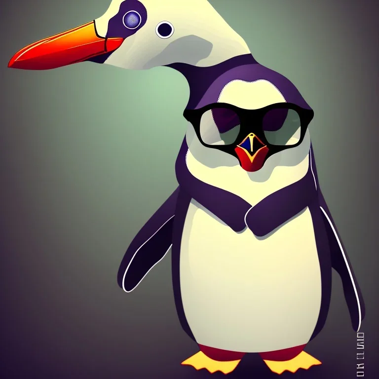 Hipster penguin with look and fashion from THE 1960'S. Retro clothing style.