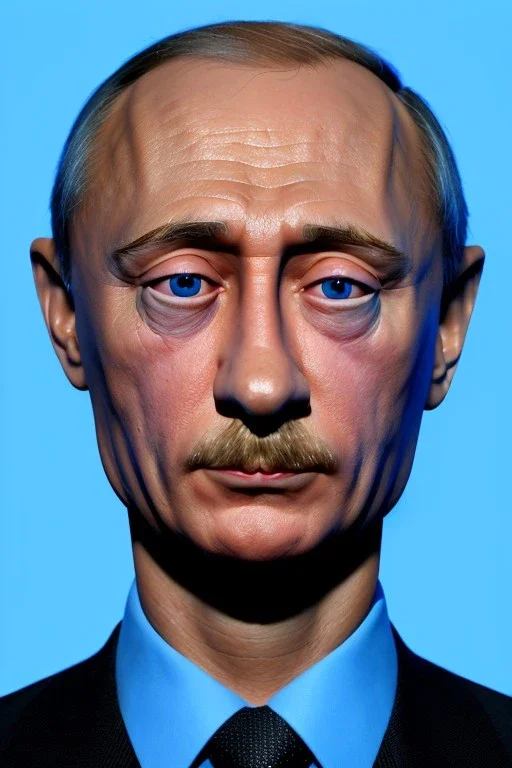 Waist up muppet Portrait, Vladimir Putin as muppet doll, Black suit, photo studio, blue background, unreal engine 5, concept art, art station, god lights, ray tracing, RTX, lumen lighting, ultra detail, volumetric lighting, 3d.