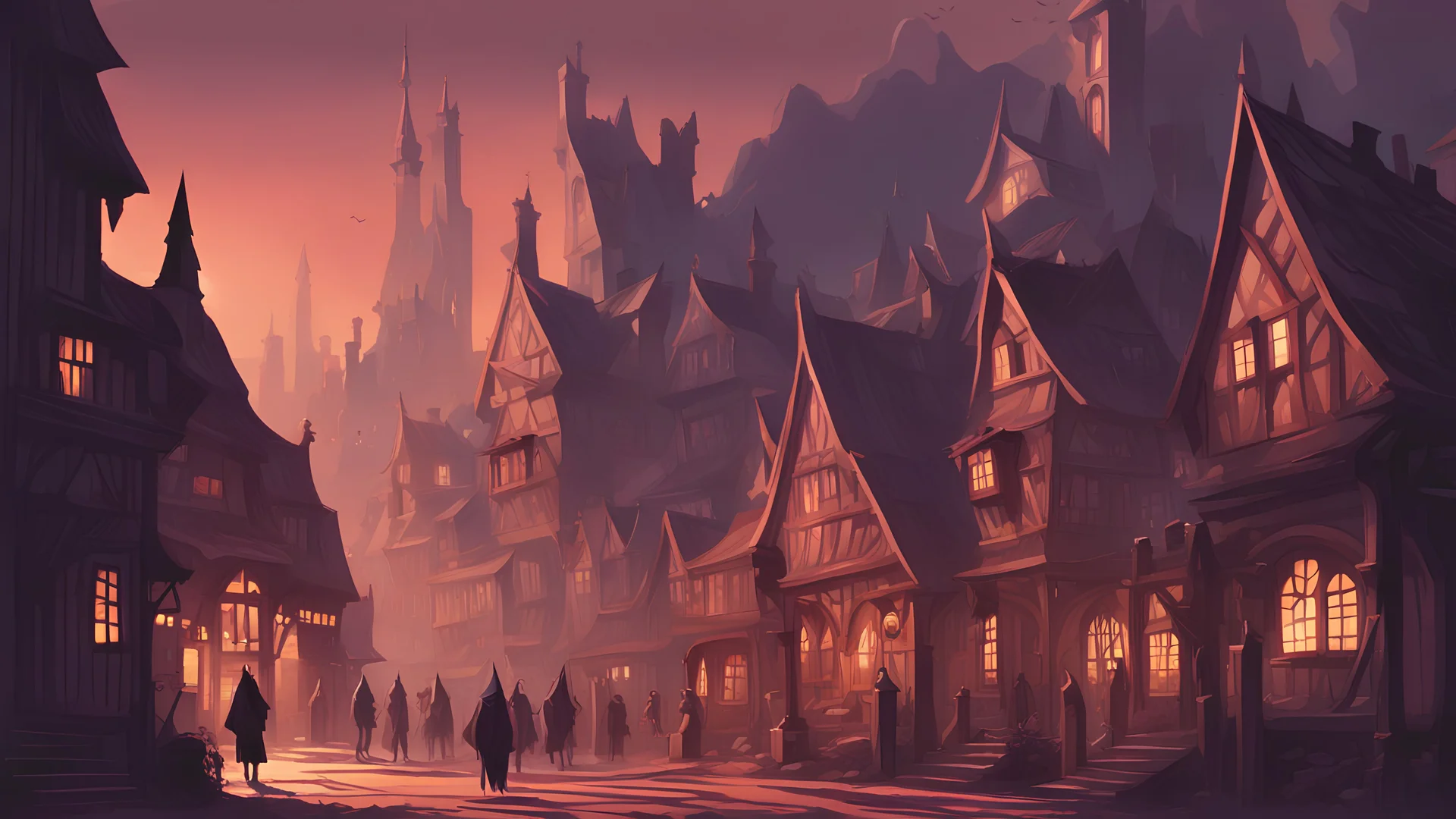 a painting of view from far on night busy street in elvish gothic city, Nevendaar, The Elven Alliance, Disciples 2 , Disciples II :: elvish town, Elf Kingdom, elvish village :: traditional elven architecture, elvish scene painting, dark fantasy, gothic :: a storybook illustration by James Gilleard, behance contest winner, 2d game art, storybook illustration, rich color palette, spring:1.5 , flowers:1.5 , waterfalls:1.5 , elf:1.8 , elvish:1.8 , elven:1.8 (night):2