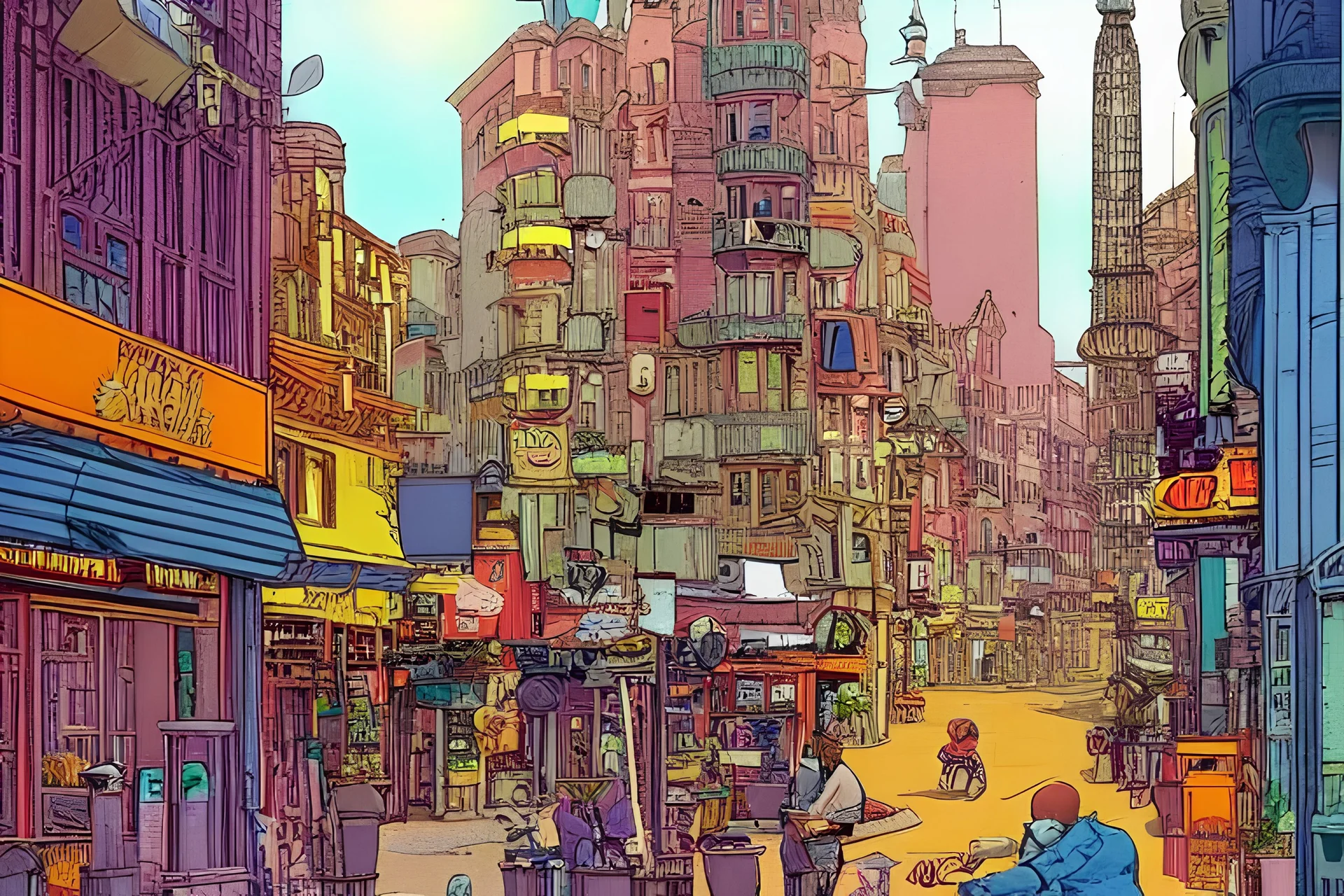 Vibrant town streets by moebius