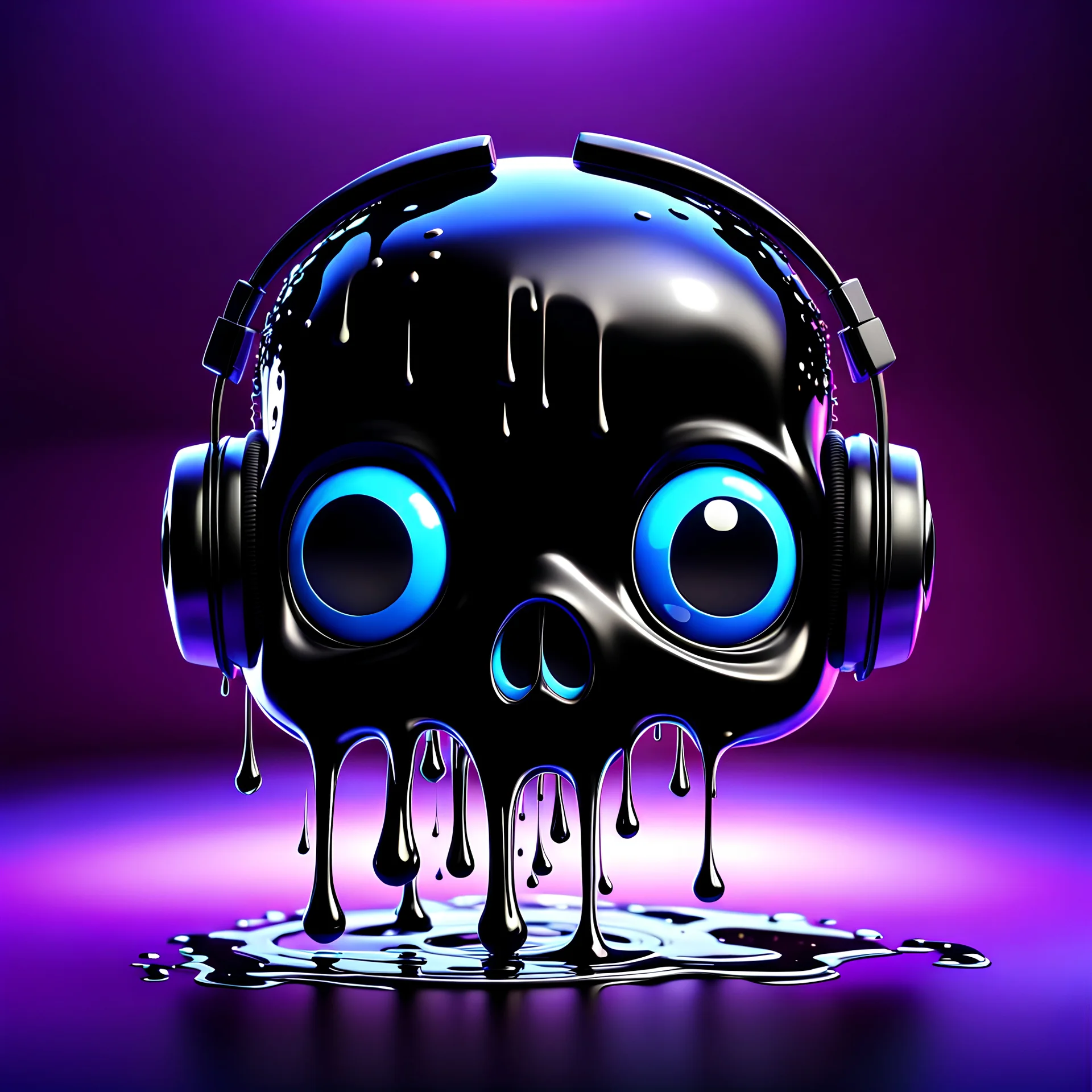 pixar 3d animation style, ((gooey memelting black skull)), fluid form, ((Dripping)), ink drizzle, adorable and cute, photorealistic cg, 3D concept art, bright, fantastical black colour background, playful, soft smooth lighting, gooey cartoon eyes, wearing black dj headphones, highly detailed, stylised and expressive, sharp, wildly imaginative, skottie young, bold, neon, graffiti, dark pop surrealism, smooth texture, cgsociety, Maya render, text "AngryMiniMe" font in the same style at the bottom