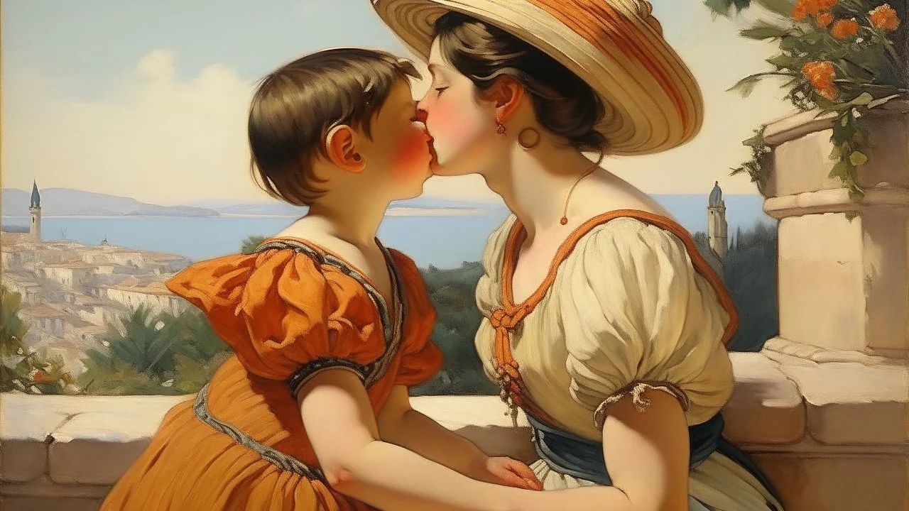 cote d'azur child and mother kissing painting neoclassism zoom out