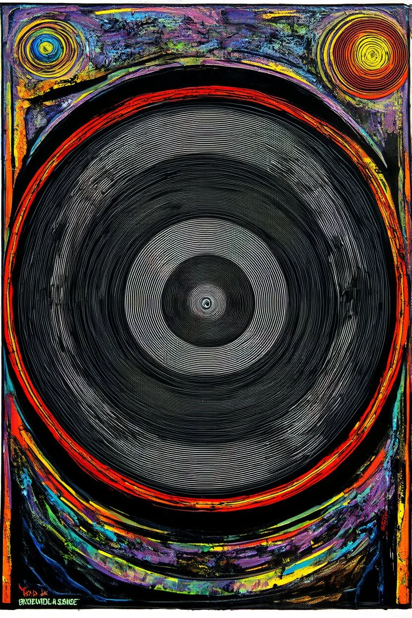 spin the black circle; in the style of Hundertwasser and Giger