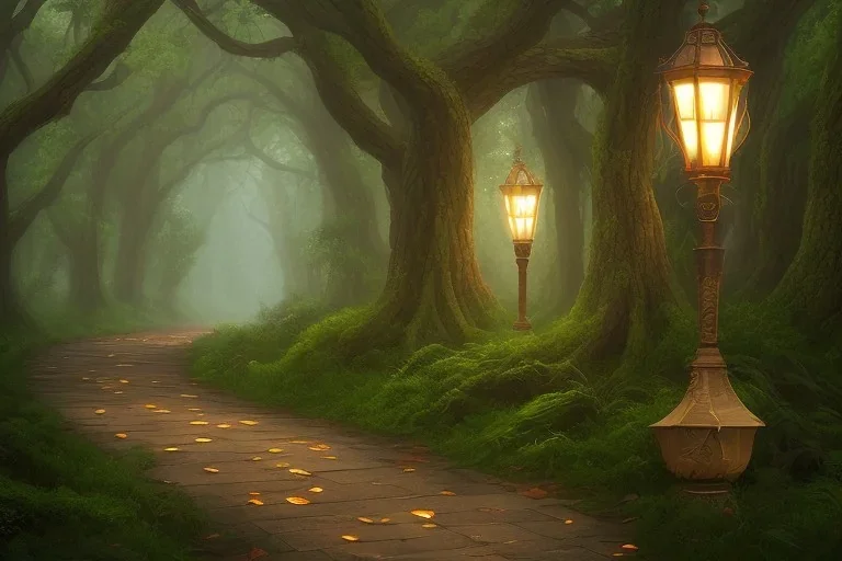 wooded forest stone lantern path