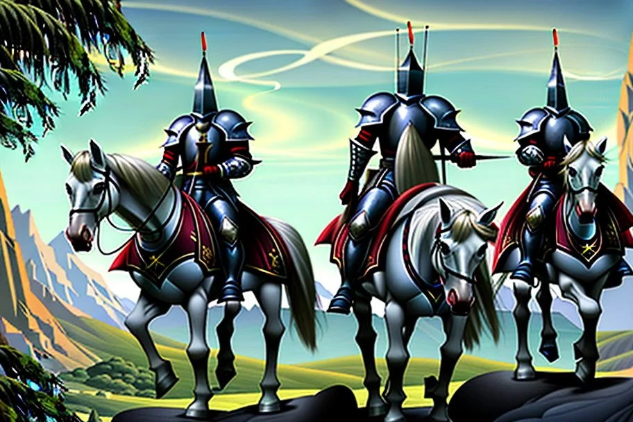 mounted knights in front of the wizard castle