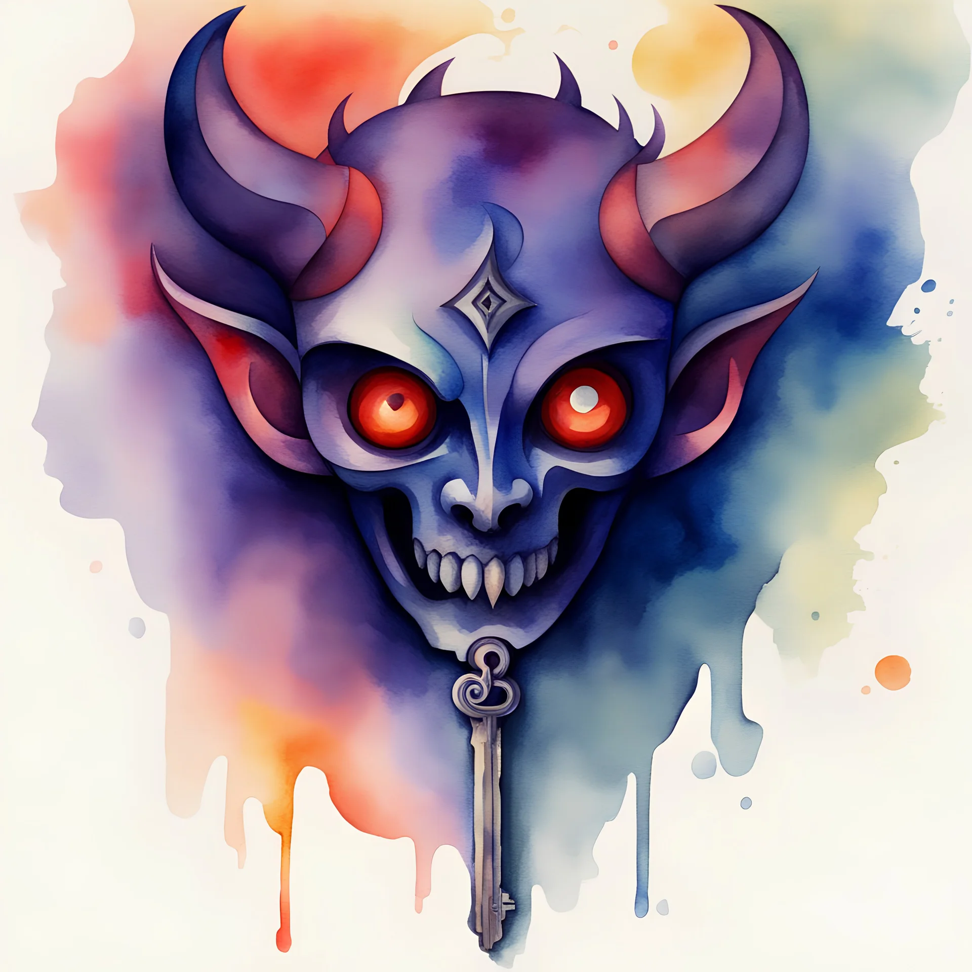 Demon Key in watercolor painting precisionism art style
