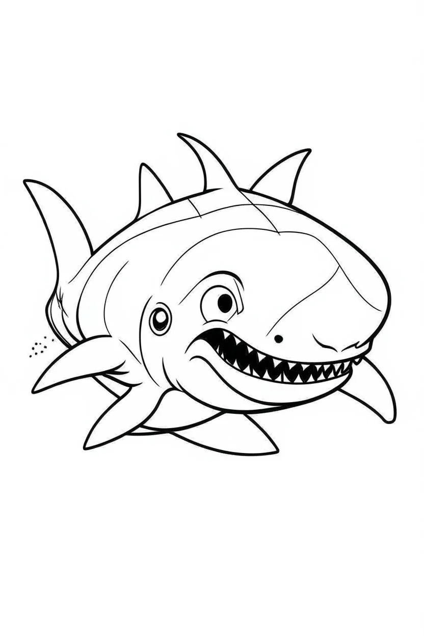 coloring page for kids, shark, cartoon style, thick outline, low details, no shading, no color