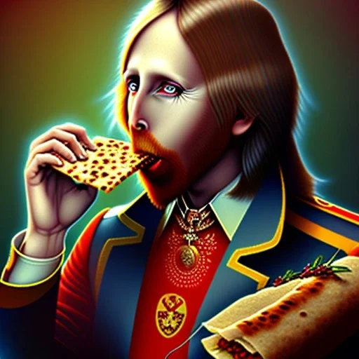 Russian Tom Petty, eating a burrito, fantasy art, heroic