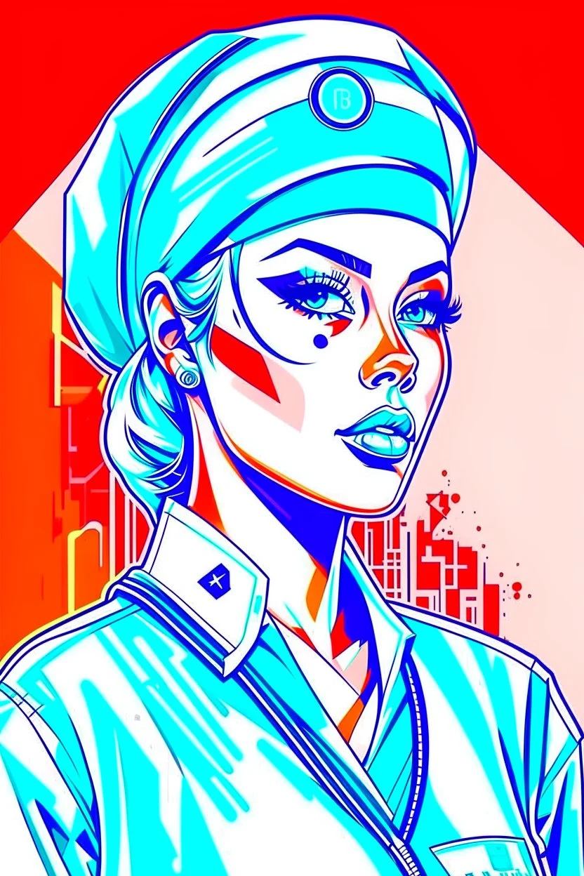 Retro-futuristic intricately drawn nurse Pin up Poster, detailed face. Beautiful woman. in the style of Full body hiphop streetwear drip highly detailed, hyperdetailed painting, complex, 8K, HD