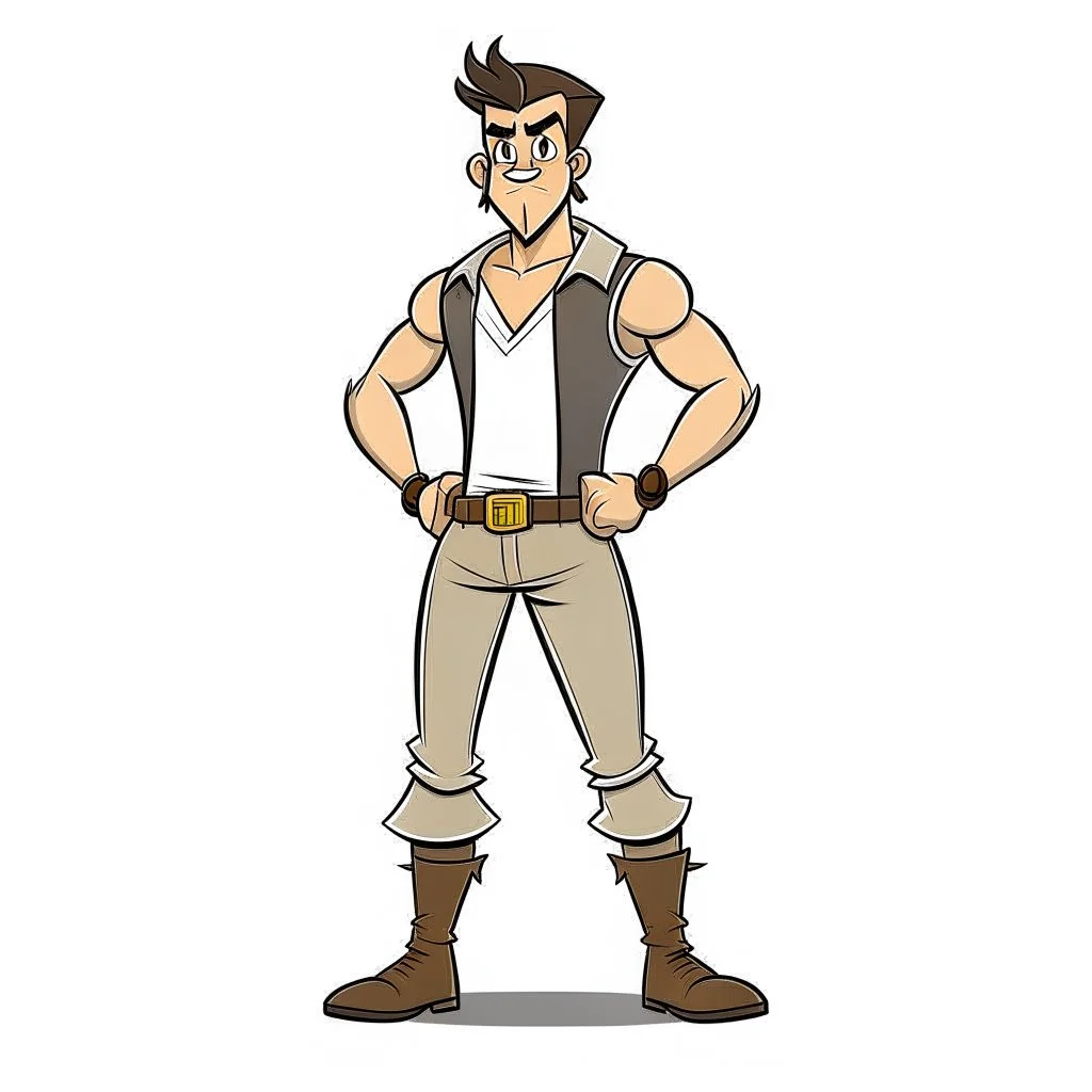 game charachter design, his name is Paulo, Brazilian,happy, full body, simple, muscled, perfectly drawn, detailed, no background,centered