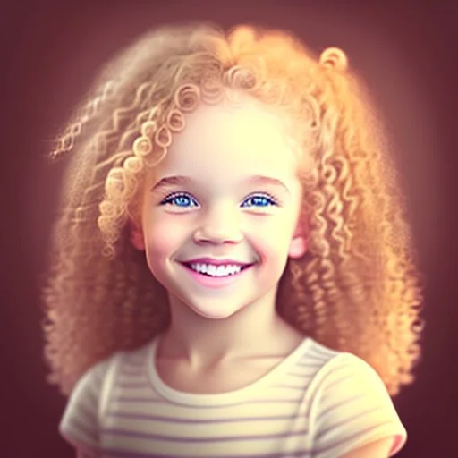 A cute little girl, curly blonde hair, the look on her smiling face.