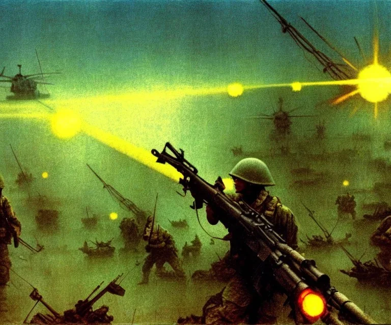 vietnam war. war. napalm. bokeh. lens flare. warm lights. high detailed. beksinski