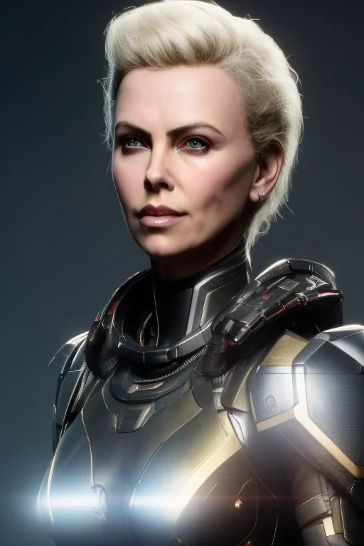 A bionic charlize theron robot wearing a dragon skull mask, atmospheric, realistic, unreal engine, cinematic lighting, octane render.