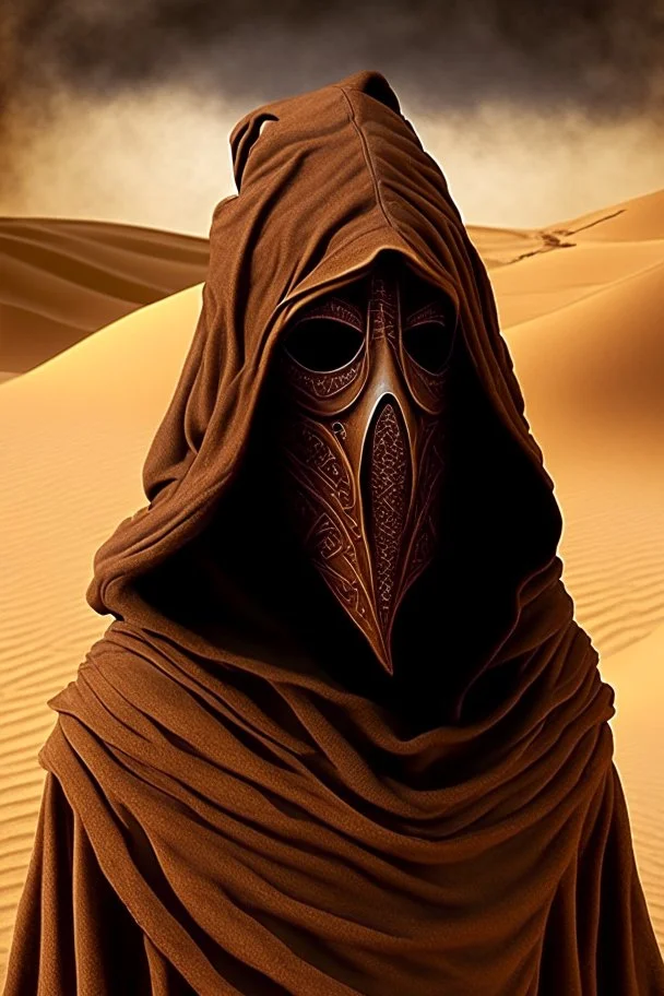 wizard mask brown robe hood desert