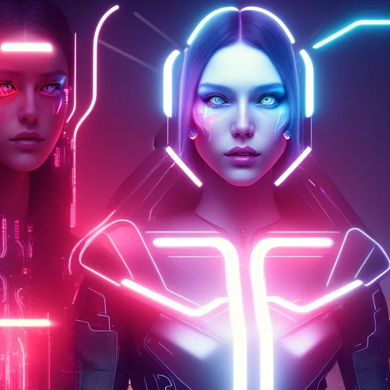 cyberpunk, smile, head, women,long hair, portrait, tron