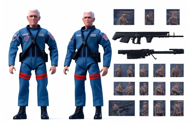 Mike Pence as G.I. Joe Doll toy with a gun blue Uniform space force commander