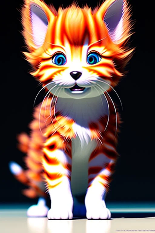 furry orange kitten, Pixar style