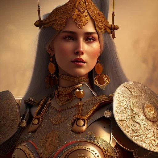 portrait of a warrior with ottoman beautiful girl themed armour, extremely detailed, UHD, 8k,The close-up camera effect,sharp focus, perfect position,hyperphotorealistic, unreal engine 5, octane render