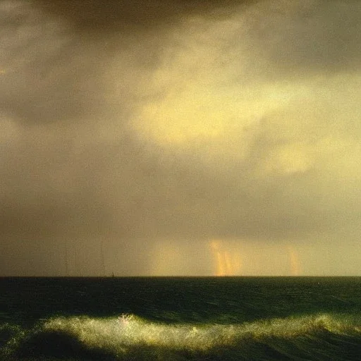 George Inness, painting, ocean, waves, lightning bolts, photo realistic, 8k, storm, blizzard, hurricane