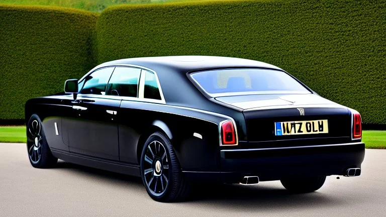 ultimate black rolls royce with Fire Livery, Rear View, 4K, Ultra Detailed
